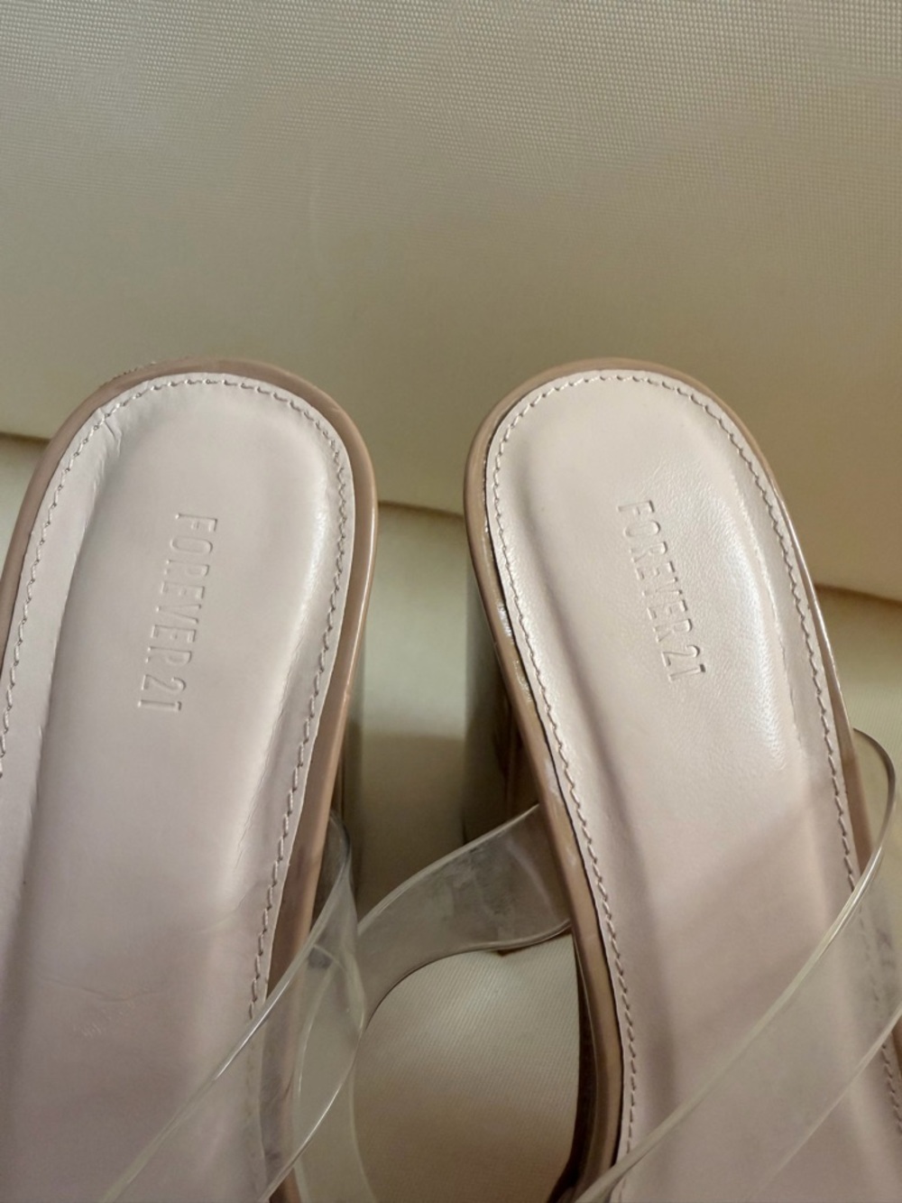 Platform High Block Mule in Nude with Clear Straps - Picture 7 of 10